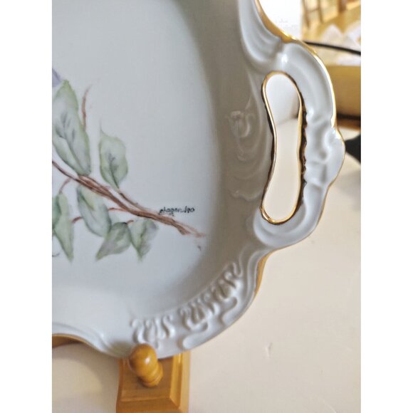 Hand Painted Clematis Flower Serving Platter with Gold Accents Artist Signed - Picture 12 of 12